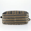 FENDI Pecan Canvas Boston Bag Nylon 2way Black Brown gold Auth th6585-5