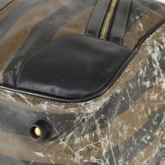 FENDI Pecan Canvas Boston Bag Nylon 2way Black Brown gold Auth th6585