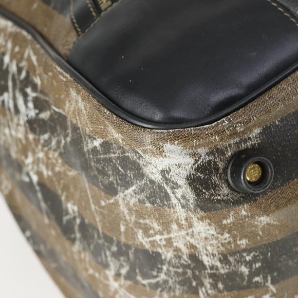 FENDI Pecan Canvas Boston Bag Nylon 2way Black Brown gold Auth th6585