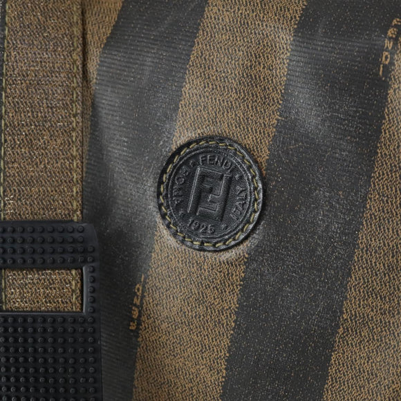 FENDI Pecan Canvas Boston Bag Nylon 2way Black Brown gold Auth th6585