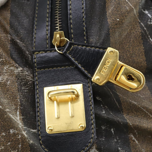 FENDI Pecan Canvas Boston Bag Nylon 2way Black Brown gold Auth th6585