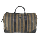 FENDI Pecan Canvas Boston Bag Nylon 2way Black Brown gold Auth th6585-13