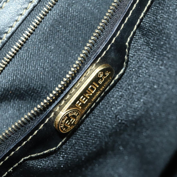 FENDI Pecan Canvas Boston Bag Nylon 2way Black Brown gold Auth th6585