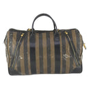 FENDI Pecan Canvas Boston Bag Nylon 2way Black Brown gold Auth th6585-2