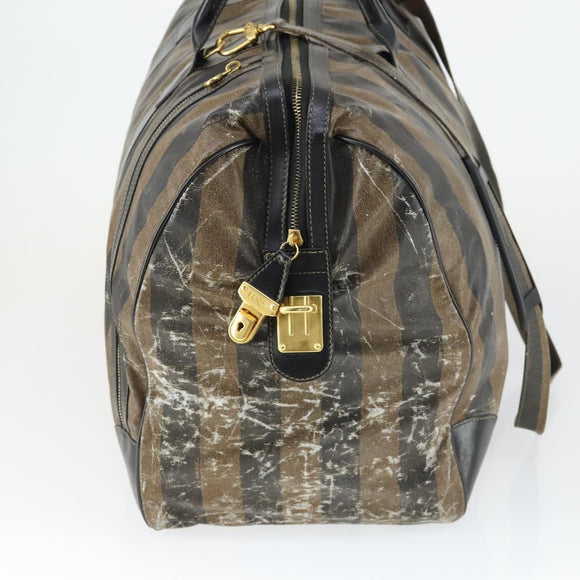 FENDI Pecan Canvas Boston Bag Nylon 2way Black Brown gold Auth th6585