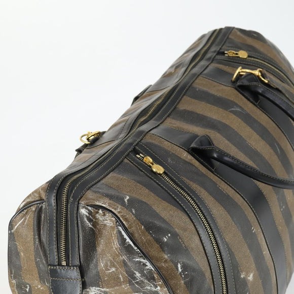 FENDI Pecan Canvas Boston Bag Nylon 2way Black Brown gold Auth th6585