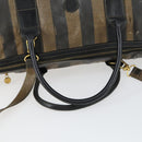 FENDI Pecan Canvas Boston Bag Nylon 2way Black Brown gold Auth th6585-9