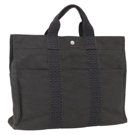 HERMES Her Line MM Hand Bag Canvas Gray Silver Auth th6586