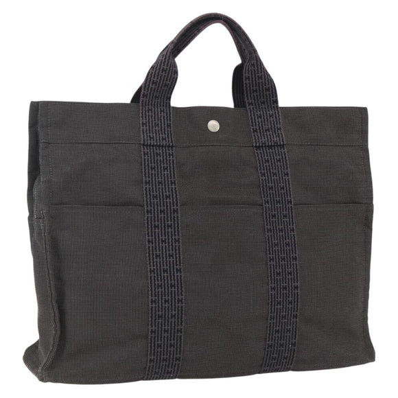 HERMES Her Line MM Hand Bag Canvas Gray Silver Auth th6586