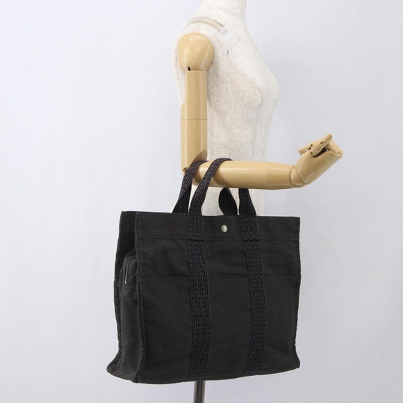 HERMES Her Line MM Hand Bag Canvas Gray Silver Auth th6586