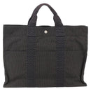 HERMES Her Line MM Hand Bag Canvas Gray Silver Auth th6586-2