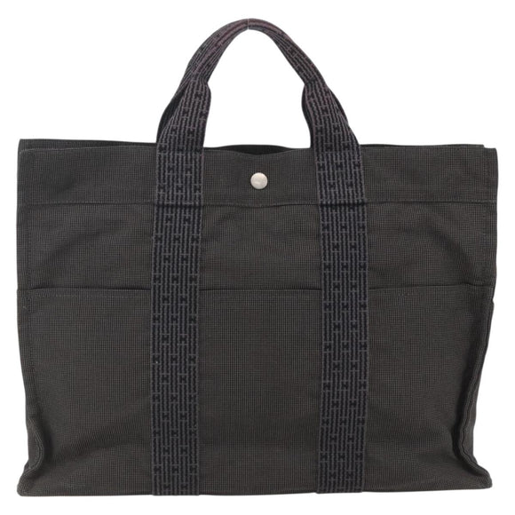 HERMES Her Line MM Hand Bag Canvas Gray Silver Auth th6586