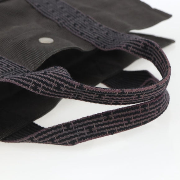 HERMES Her Line MM Hand Bag Canvas Gray Silver Auth th6586