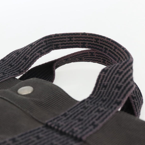 HERMES Her Line MM Hand Bag Canvas Gray Silver Auth th6586