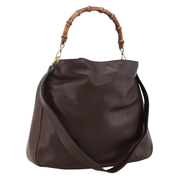 GUCCI Bamboo Shoulder Bag Leather 2way Brown Gold 001 1705 1577 Auth th6602