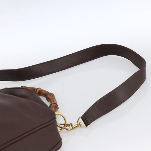 GUCCI Bamboo Shoulder Bag Leather 2way Brown Gold 001 1705 1577 Auth th6602