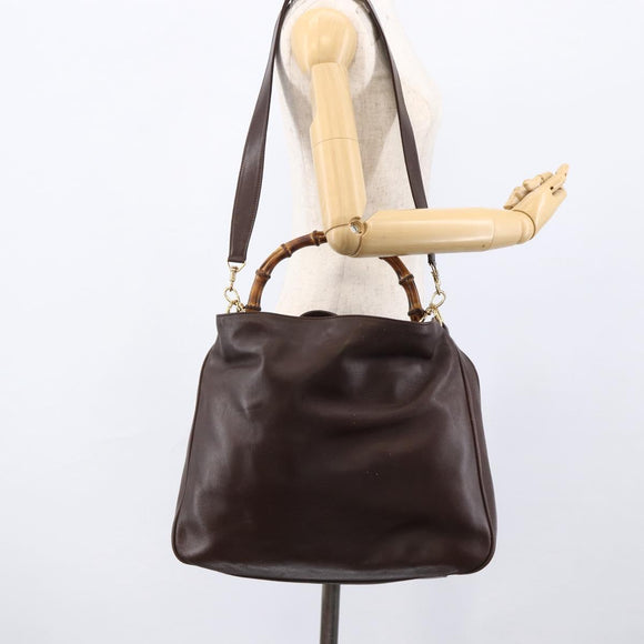 GUCCI Bamboo Shoulder Bag Leather 2way Brown Gold 001 1705 1577 Auth th6602
