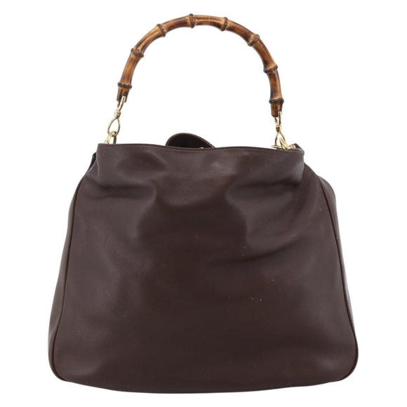 GUCCI Bamboo Shoulder Bag Leather 2way Brown Gold 001 1705 1577 Auth th6602