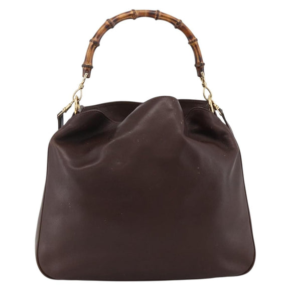 GUCCI Bamboo Shoulder Bag Leather 2way Brown Gold 001 1705 1577 Auth th6602
