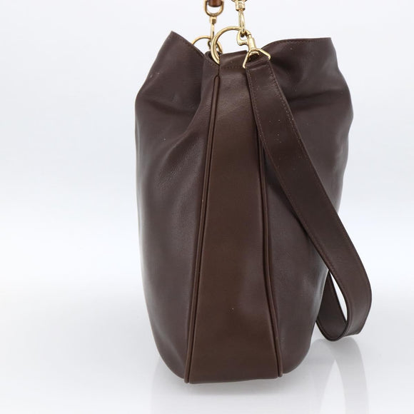GUCCI Bamboo Shoulder Bag Leather 2way Brown Gold 001 1705 1577 Auth th6602