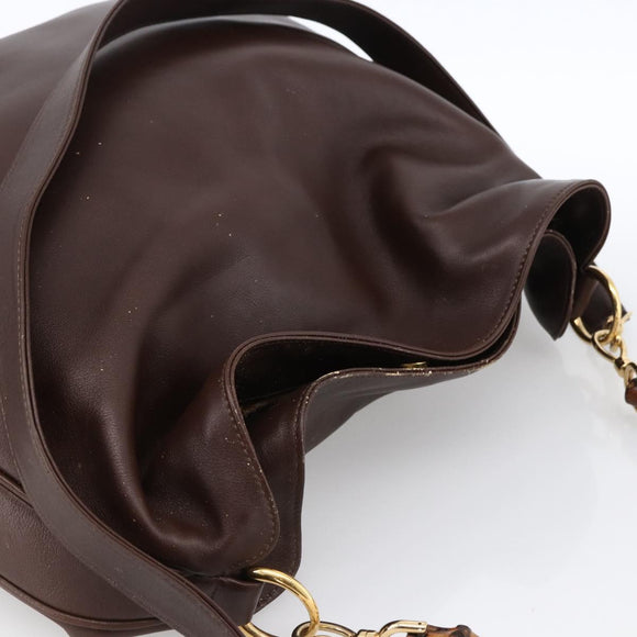 GUCCI Bamboo Shoulder Bag Leather 2way Brown Gold 001 1705 1577 Auth th6602