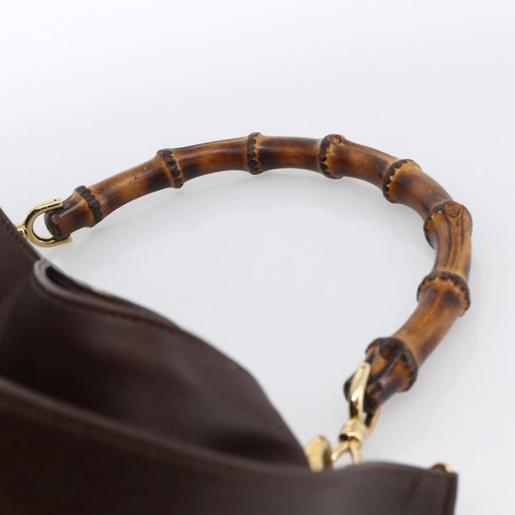 GUCCI Bamboo Shoulder Bag Leather 2way Brown Gold 001 1705 1577 Auth th6602