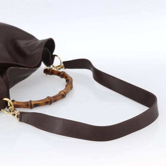 GUCCI Bamboo Shoulder Bag Leather 2way Brown Gold 001 1705 1577 Auth th6602