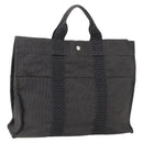 HERMES Her Line MM Hand Bag Canvas Gray Silver Auth th6604-1