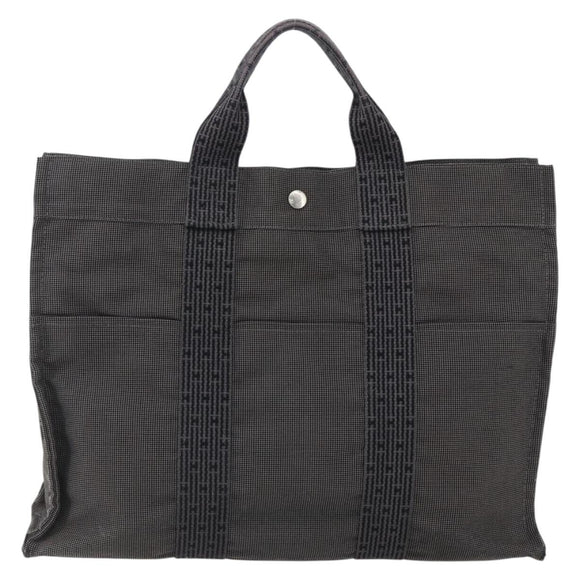 HERMES Her Line MM Hand Bag Canvas Gray Silver Auth th6604
