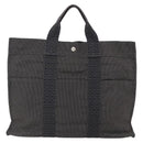 HERMES Her Line MM Hand Bag Canvas Gray Silver Auth th6604-2