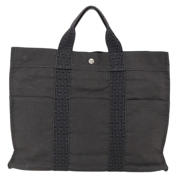 HERMES Her Line MM Hand Bag Canvas Gray Silver Auth th6604