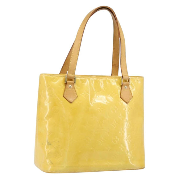 LOUIS VUITTON Monogram Vernis Houston Hand Bag Lime Yellow M91055 LV Auth th6608