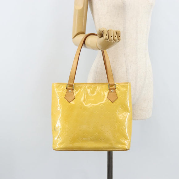 LOUIS VUITTON Monogram Vernis Houston Hand Bag Lime Yellow M91055 LV Auth th6608