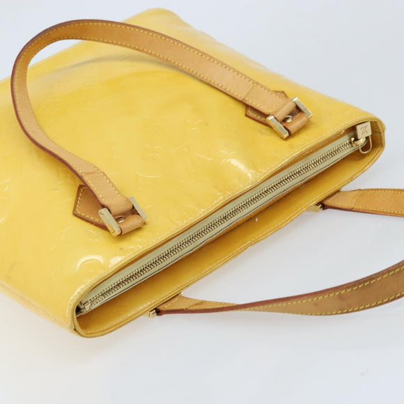 LOUIS VUITTON Monogram Vernis Houston Hand Bag Lime Yellow M91055 LV Auth th6608