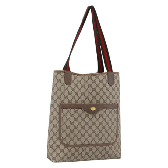 GUCCI GG Supreme Web Sherry Line Tote Bag PVC Beige Gold 39 02 003 Auth th6613