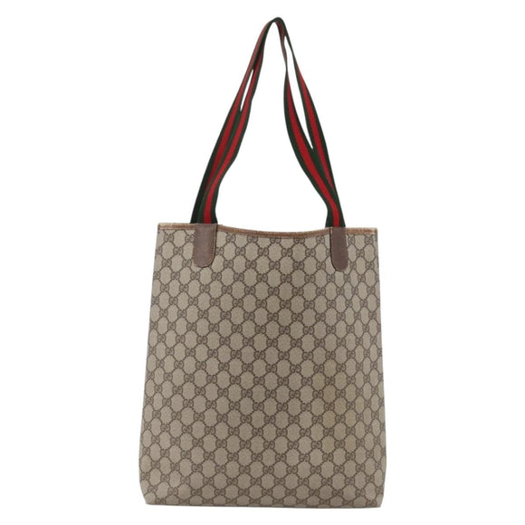 GUCCI GG Supreme Web Sherry Line Tote Bag PVC Beige Gold 39 02 003 Auth th6613