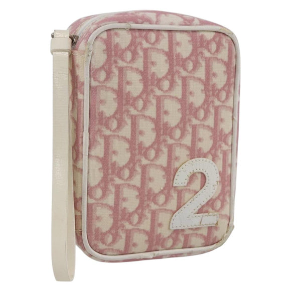 Christian Dior Trotter Canvas Pouch PVC Pink Silver Auth th6638