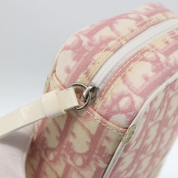 Christian Dior Trotter Canvas Pouch PVC Pink Silver Auth th6638