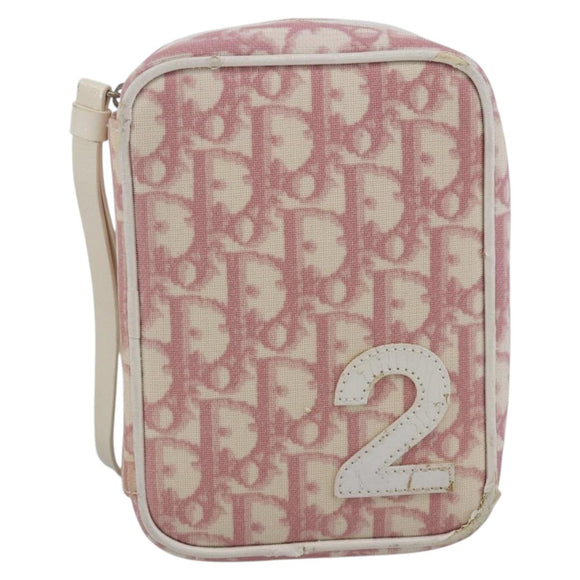 Christian Dior Trotter Canvas Pouch PVC Pink Silver Auth th6638