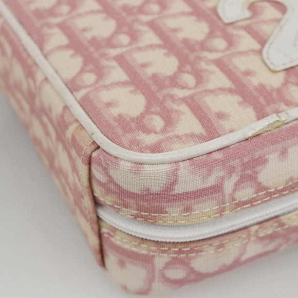 Christian Dior Trotter Canvas Pouch PVC Pink Silver Auth th6638