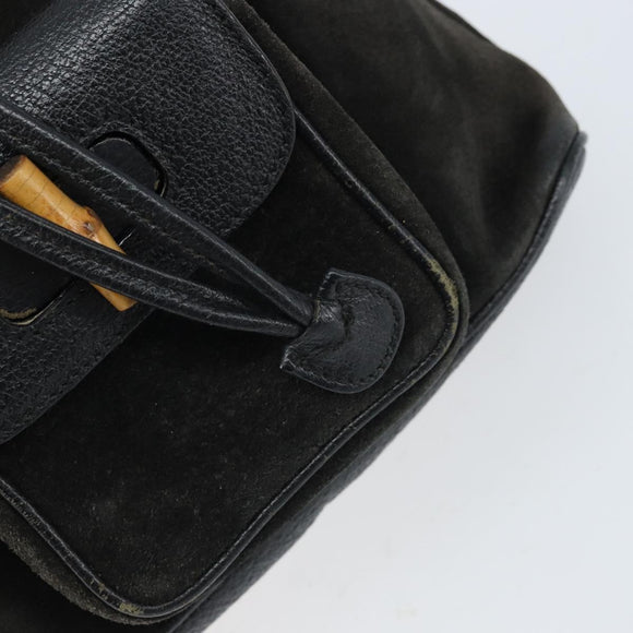GUCCI Bamboo Backpack Suede Black Gold 003 1956 0030 Auth th6639