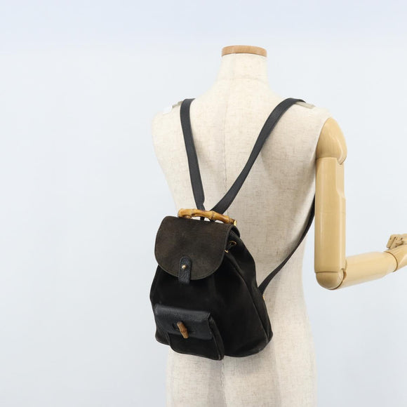 GUCCI Bamboo Backpack Suede Black Gold 003 1956 0030 Auth th6639