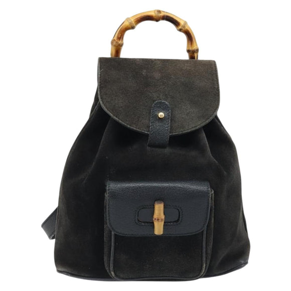 GUCCI Bamboo Backpack Suede Black Gold 003 1956 0030 Auth th6639