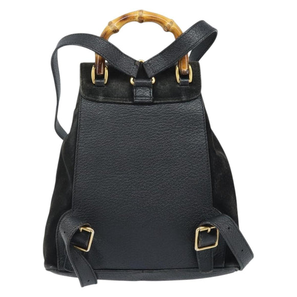 GUCCI Bamboo Backpack Suede Black Gold 003 1956 0030 Auth th6639