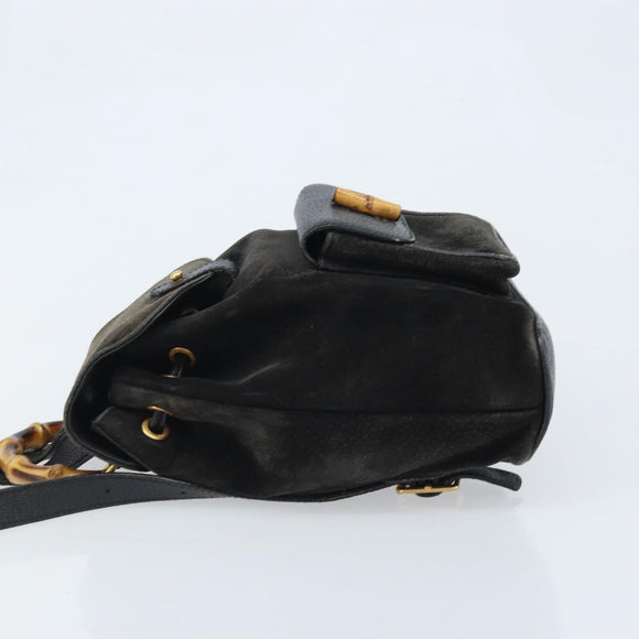 GUCCI Bamboo Backpack Suede Black Gold 003 1956 0030 Auth th6639