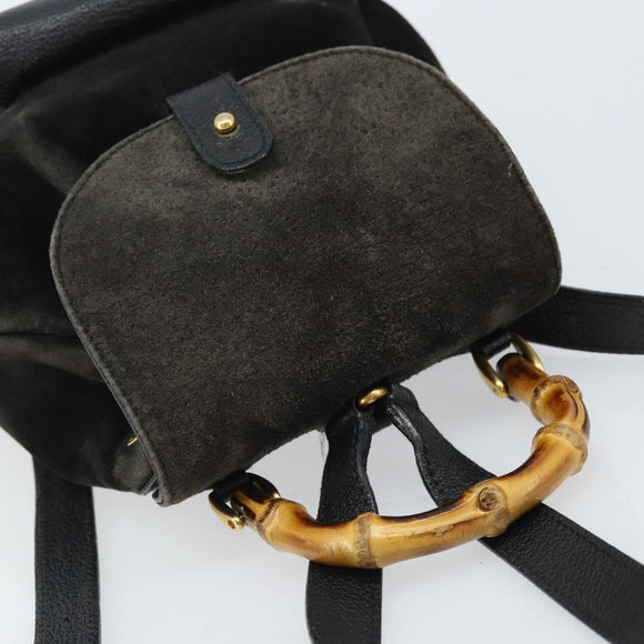 GUCCI Bamboo Backpack Suede Black Gold 003 1956 0030 Auth th6639