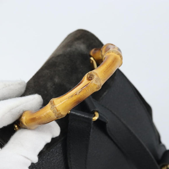 GUCCI Bamboo Backpack Suede Black Gold 003 1956 0030 Auth th6639