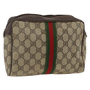 GUCCI GG Supreme Web Sherry Line Clutch Bag PVC Beige Gold Auth th6643-1