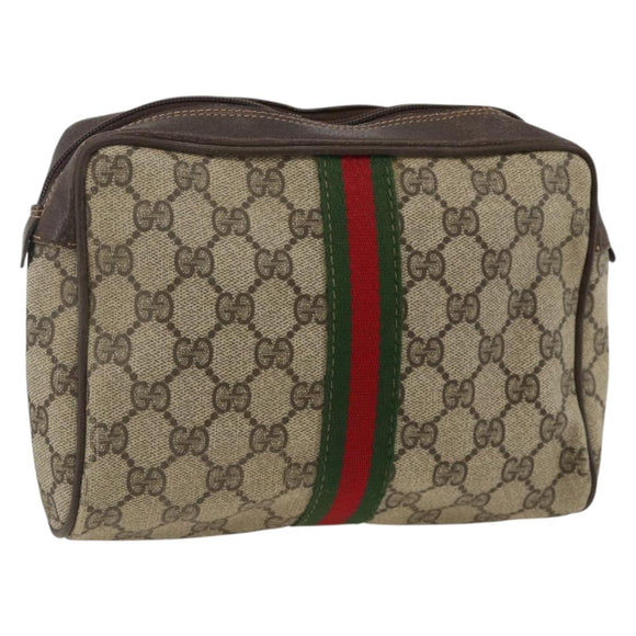 GUCCI GG Supreme Web Sherry Line Clutch Bag PVC Beige Gold Auth th6643