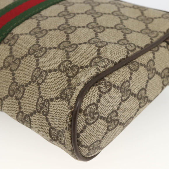 GUCCI GG Supreme Web Sherry Line Clutch Bag PVC Beige Gold Auth th6643